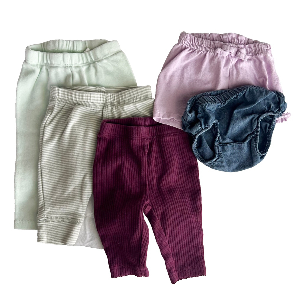 Baby Girl Size Newborn Bottoms Lot Pants Shorts Bloomer 5 piece